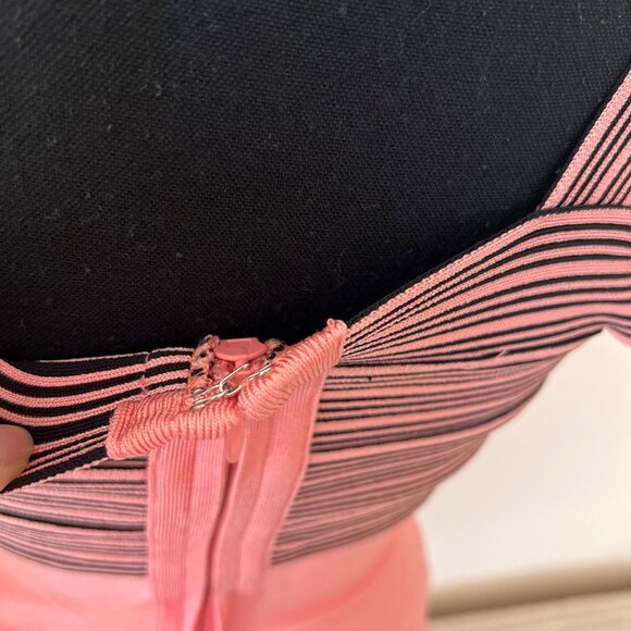 Y2K Deadstock Pink and Black Bandage Bodycon Mini Club Dress S - Picture 4 of 8